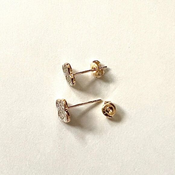 14k Real Gold 7 mm Clover Stud Earrings (7 x 7 mm) | Real Gold Earrings | - Picture 6 of 9